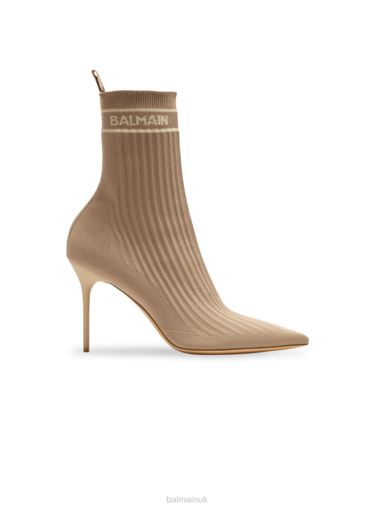 Footwear D0022666 Beige Balmain Women Skye Stretch Knit Ankle Boots