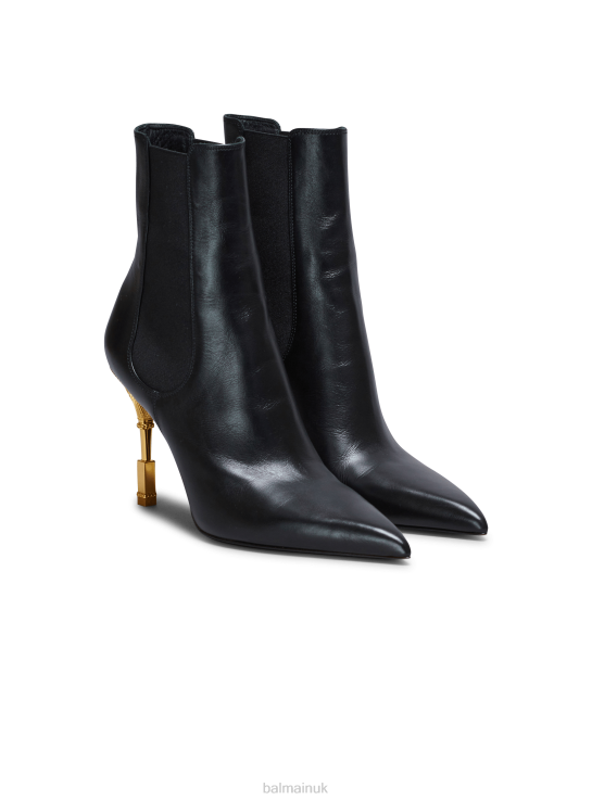 Footwear D0022668 Black Balmain Women Moneta Leather Ankle Boots
