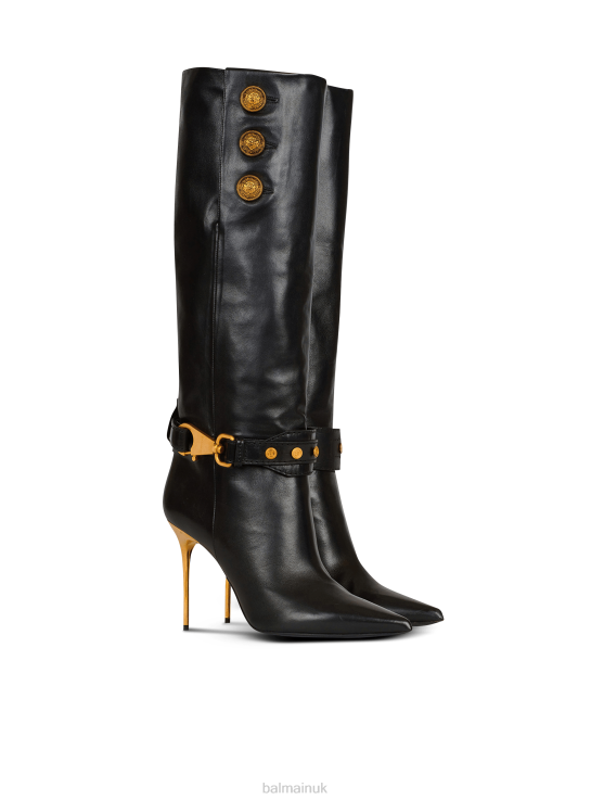 Footwear D0022671 Black Balmain Women Leather Robin Boots