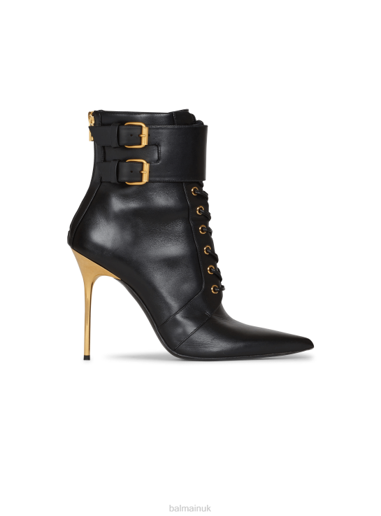 Footwear D0022674 Black Balmain Women Uria Leather Ankle Boots