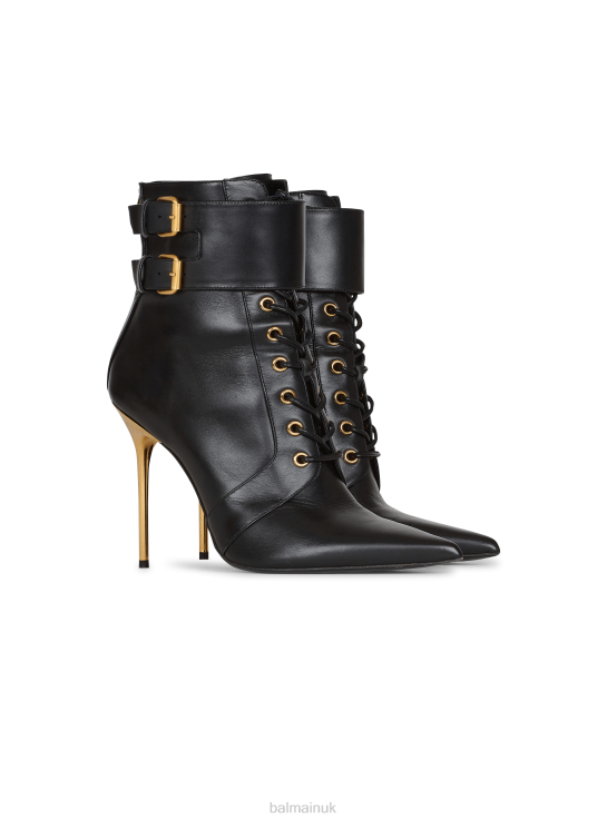 Footwear D0022674 Black Balmain Women Uria Leather Ankle Boots