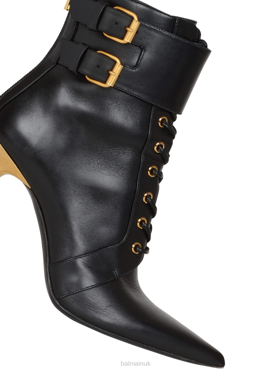 Footwear D0022674 Black Balmain Women Uria Leather Ankle Boots