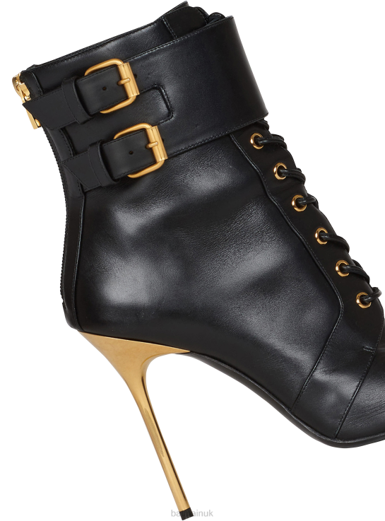 Footwear D0022674 Black Balmain Women Uria Leather Ankle Boots