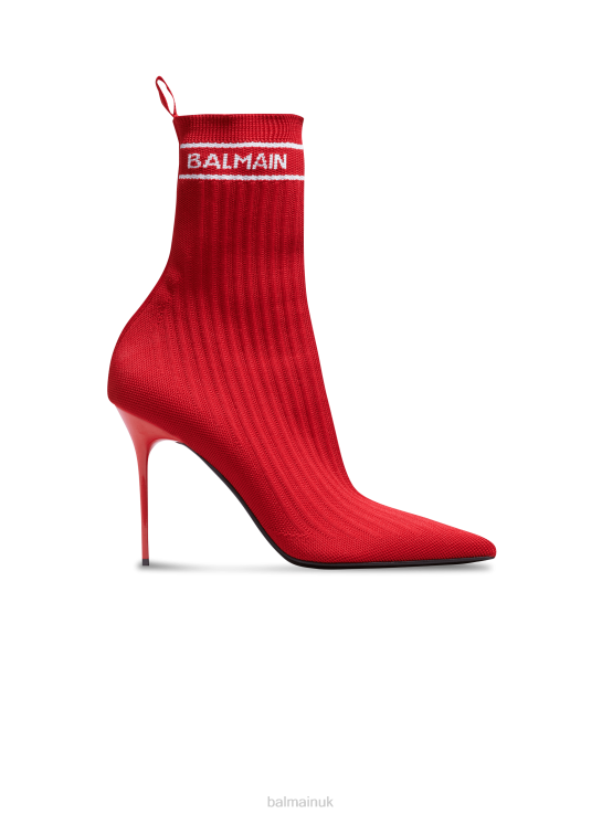 Footwear D0022676 Red Balmain Women Skye Stretch Knit Ankle Boots
