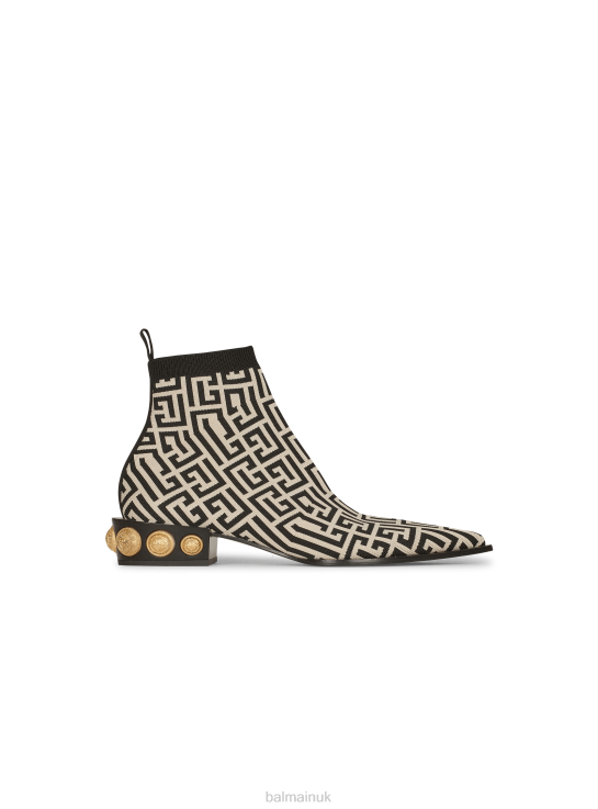 Footwear D0022677 Black Balmain Women Bicolor Stretch Knit Coin Ankle Boots