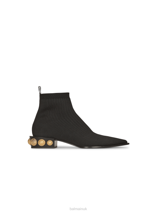 Footwear D0022678 Black Balmain Women Stretch Knit Coin Ankle Boots