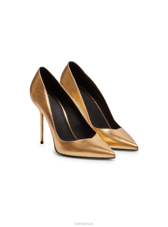 Footwear D0022647 Gold Balmain Women Ruby Laminated Leather Stilettos