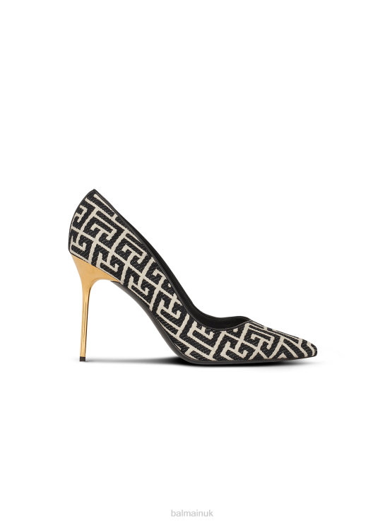 Footwear D0022648 Black Balmain Women Ruby Stilettos With Jacquard Monogram