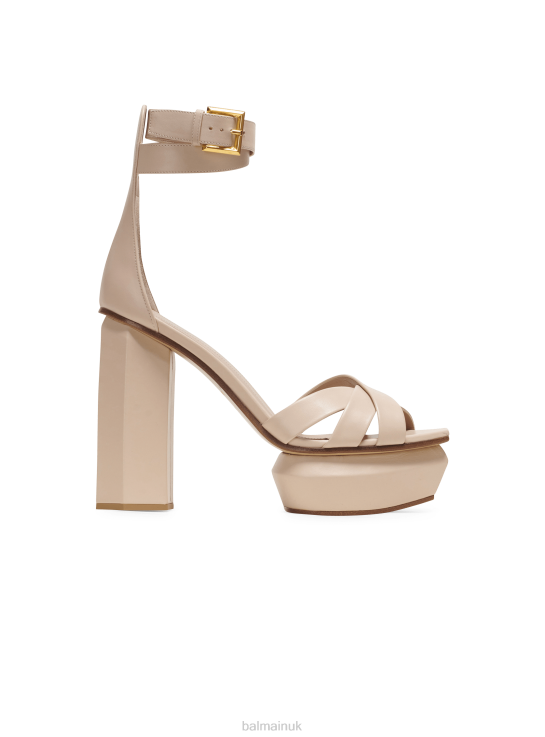 Footwear D0022631 Beige Balmain Women Ava Leather Platform Sandals