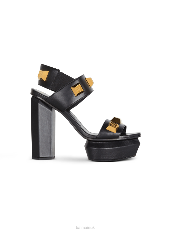 Footwear D0022635 Black Balmain Women Ava Leather Platform Sandals