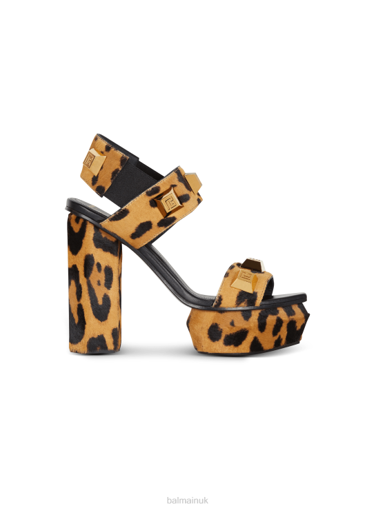 Footwear D0022636 Brown Balmain Women Ava Leopard Print Leather Platform Sandals