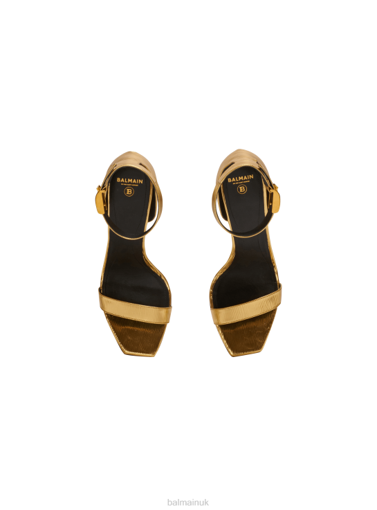 Footwear D0022638 Gold Balmain Women Uma Laminated Leather Sandals