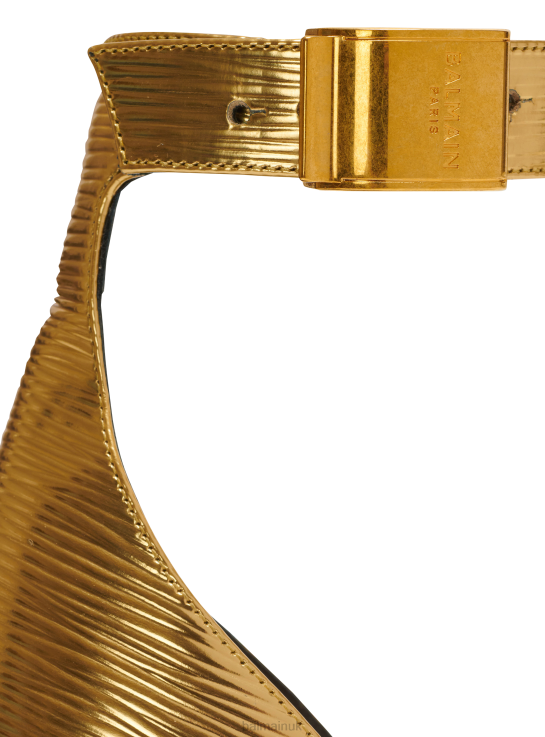 Footwear D0022638 Gold Balmain Women Uma Laminated Leather Sandals