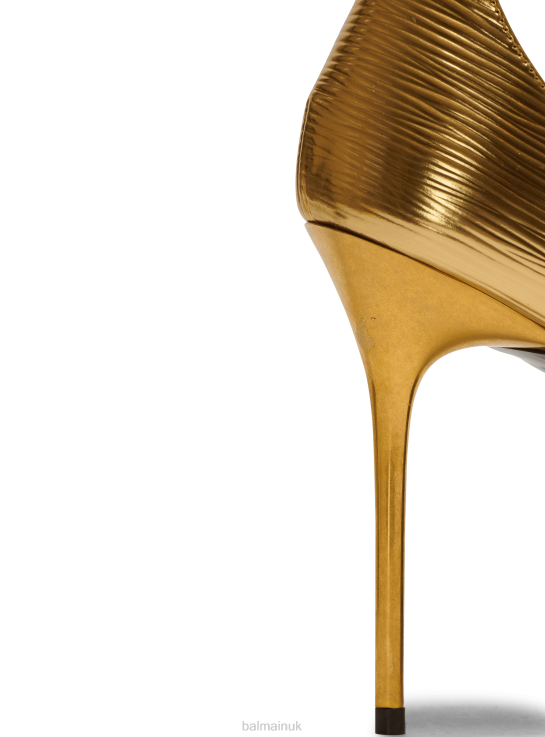 Footwear D0022638 Gold Balmain Women Uma Laminated Leather Sandals