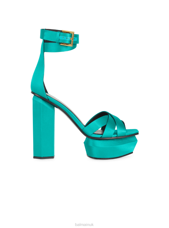Footwear D0022643 Green Balmain Women Ava Satin Platform Sandals