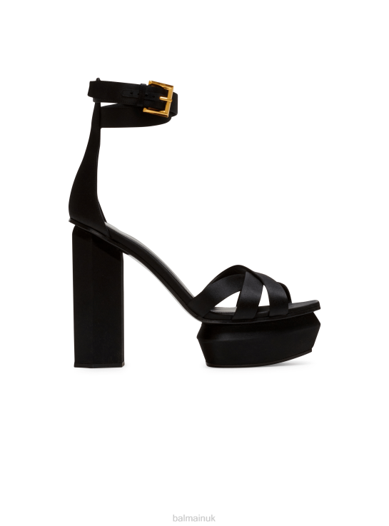 Footwear D0022644 Black Balmain Women Ava Satin Platform Sandals