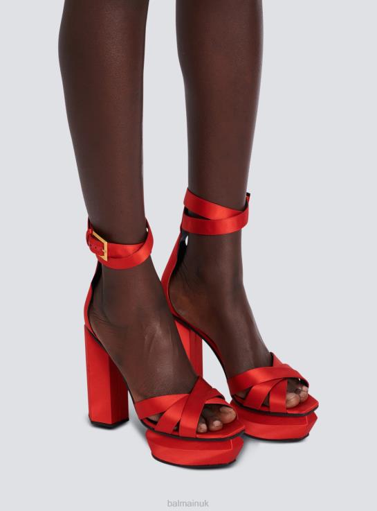 Footwear D0022645 Red Balmain Women Ava Satin Platform Sandals