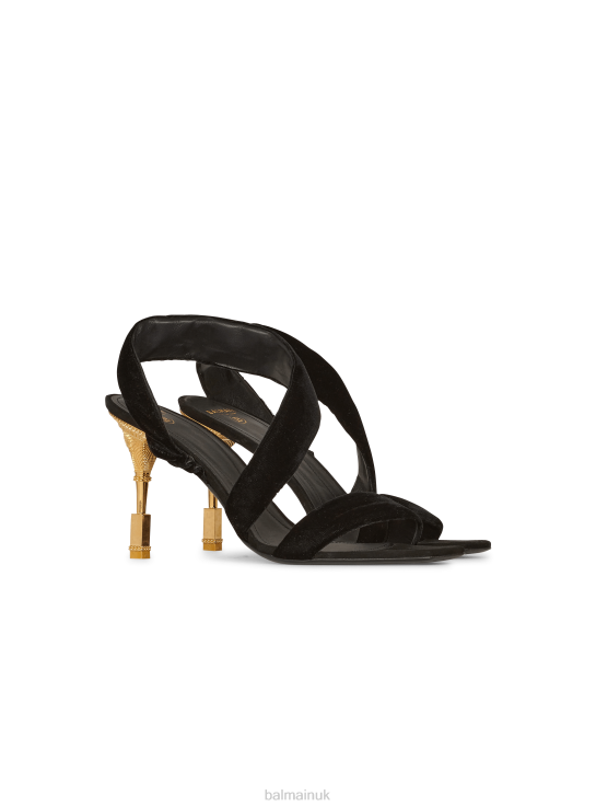 Footwear D0022649 Black Balmain Women Suede Moneta Sandals