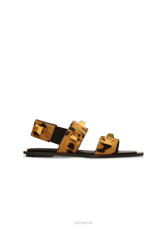 Footwear D0022687 Brown Balmain Women Ana Flat Mules In Leopard-Effect Leather