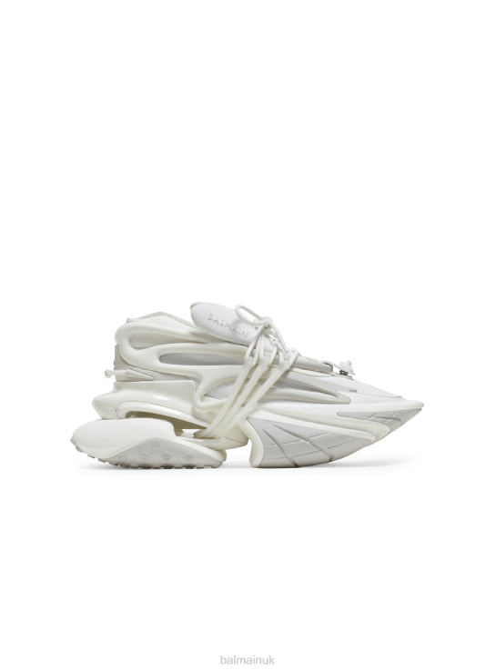 Footwear D0022588 White Balmain Women Unicorn Trainers In Neoprene And Leather