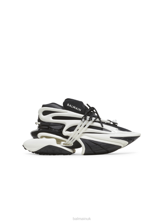 Footwear D0022589 Black Balmain Women Unicorn Trainers In Two-Tone Neoprene And Leather