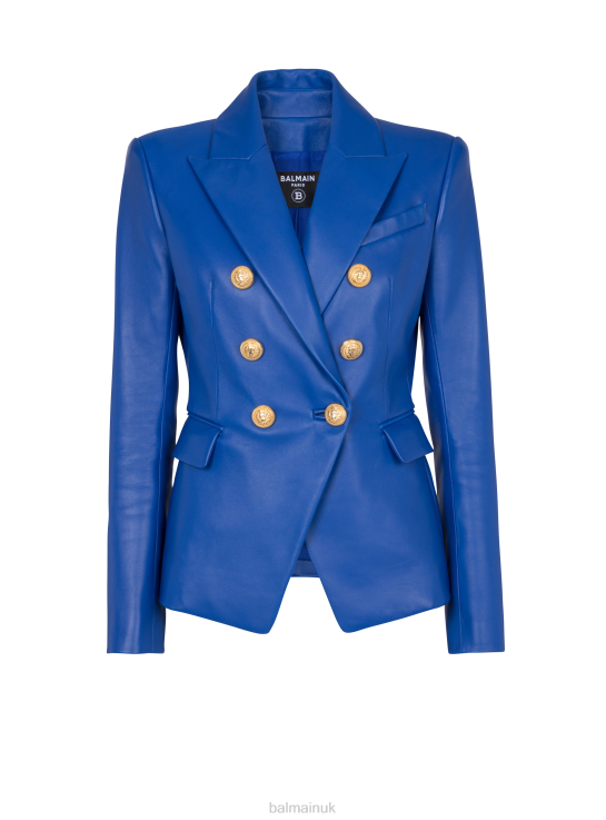 Clothing D0022106 Blue Balmain Women Double-Breasted Leather Blazer