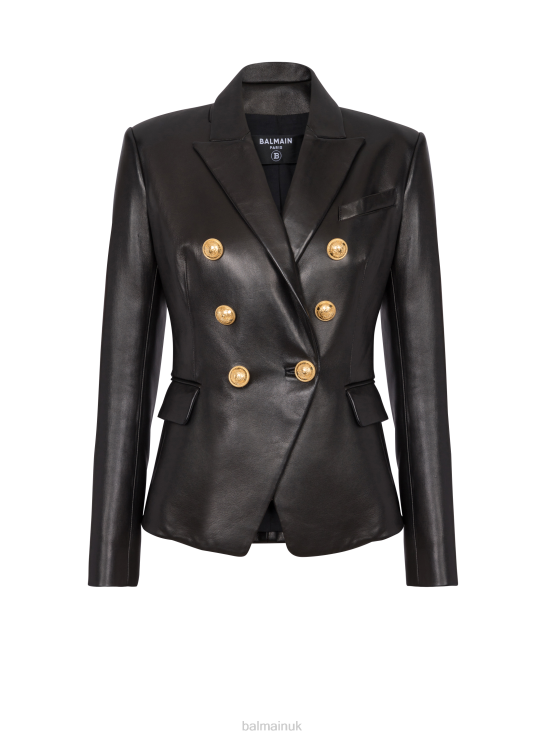 Clothing D0022115 Black Balmain Women Double-Breasted Leather Blazer