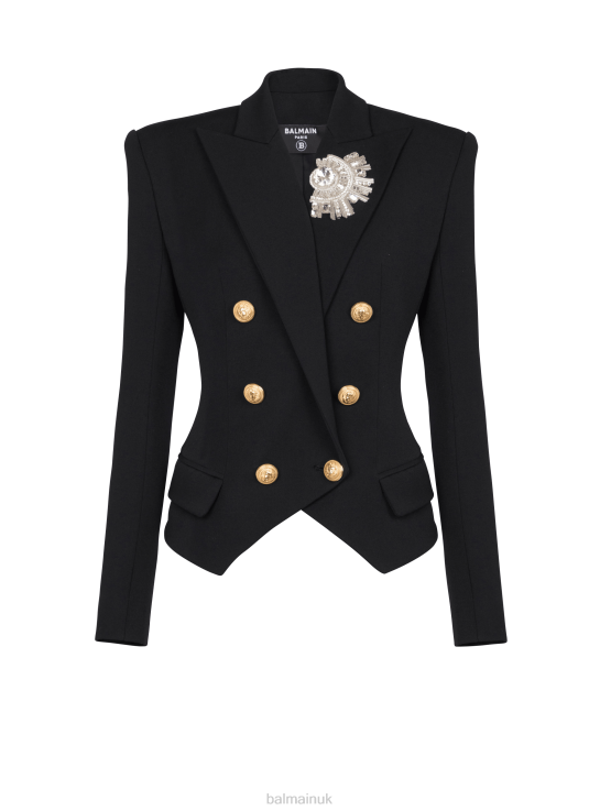 Clothing D0022119 Black Balmain Women Wool Double-Breasted Blazer With Badge