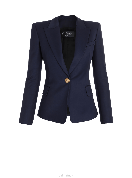 Clothing D002289 Navy Balmain Women One-Button Wool Blazer