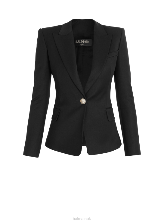 Clothing D002290 Black Balmain Women One-Button Wool Blazer
