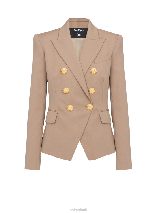 Clothing D002296 Beige Balmain Women Wool Double-Breasted Blazer