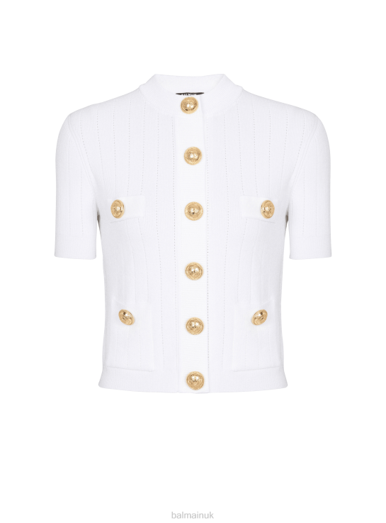 Clothing D0022204 White Balmain Women Buttoned Knitted Cardigan