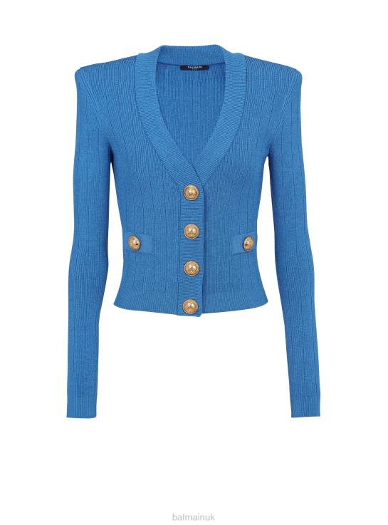 Clothing D0022205 Blue Balmain Women Buttoned Cropped Knitted Cardigan