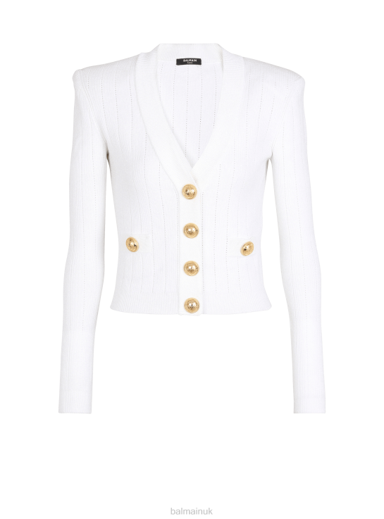 Clothing D0022207 White Balmain Women Buttoned Cropped Knitted Cardigan