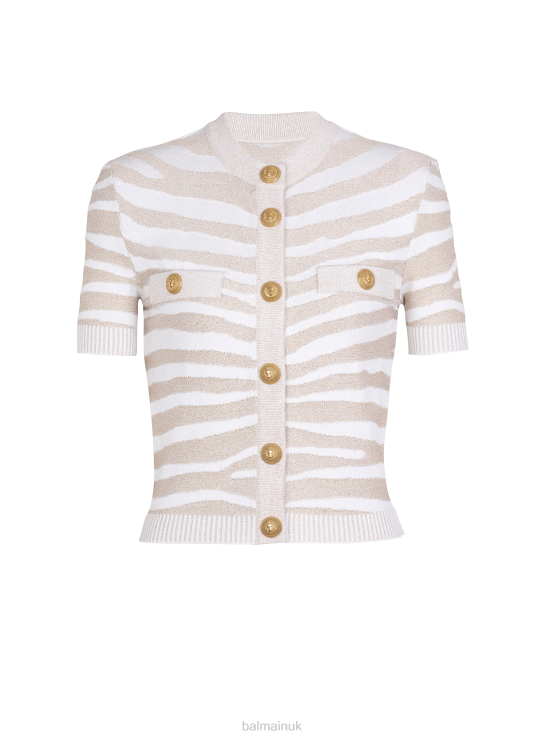 Clothing D0022294 White Balmain Women Zebra Knit Cardigan