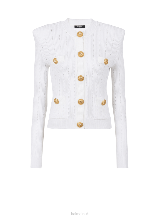 Clothing D0022297 White Balmain Women Knit Cardigan With Gold Buttons