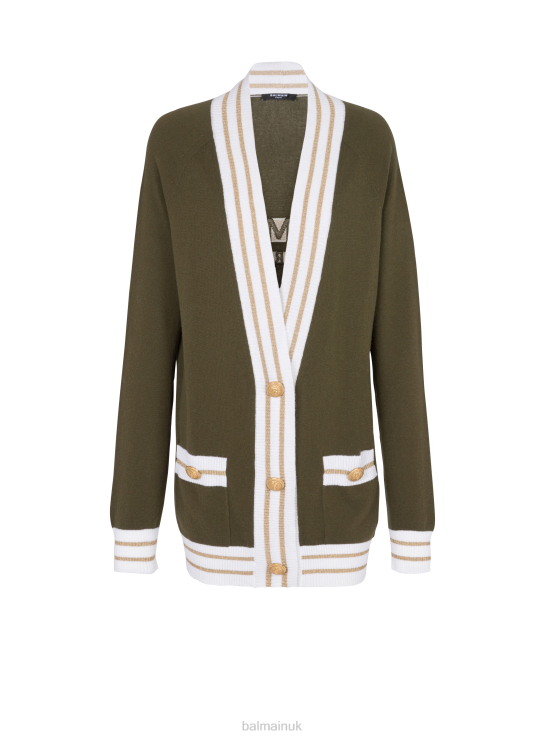 Clothing D0022304 Khaki Balmain Women Cashmere Cardigan With Brand Logo