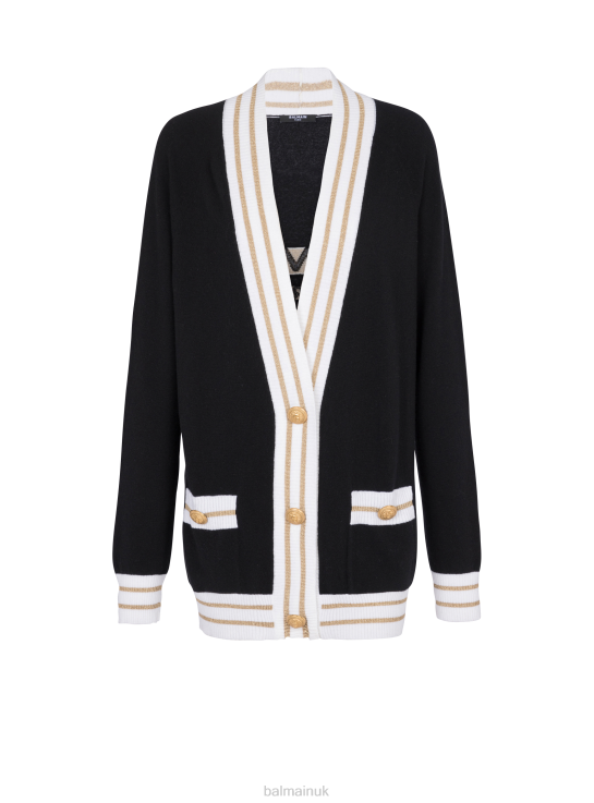 Clothing D0022305 Black Balmain Women Cashmere Cardigan With Brand Logo