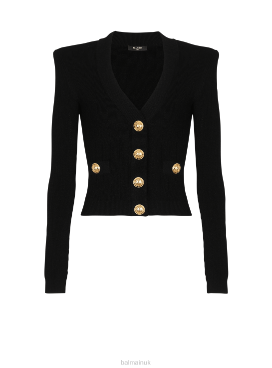Clothing D0022322 Black Balmain Women Cropped Knit Cardigan