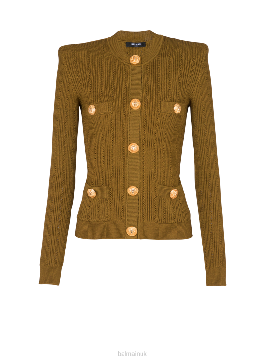 Clothing D0022323 Khaki Balmain Women Knit Cardigan With Gold Buttons