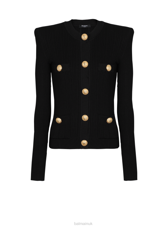 Clothing D0022328 Black Balmain Women Cropped Eco-Designed Knit Cardigan With Gold-Tone Buttons