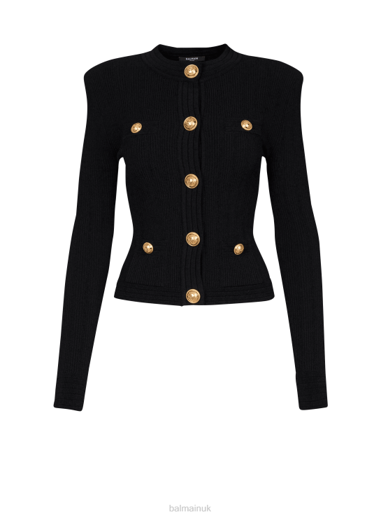 Clothing D0022333 Black Balmain Women Cropped Knit Cardigan With Gold-Tone Buttons