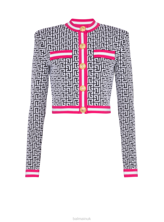 Clothing D0022336 Pink Balmain Women Knit Cardigan With Brand Monogram