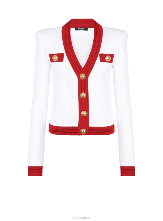 Clothing D0022342 Red Balmain Women Cropped Knit Cardigan