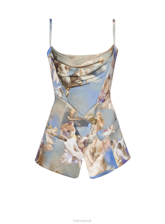 Clothing D0022198 Multicolor Balmain Women Sky Printed Satin Corset Top