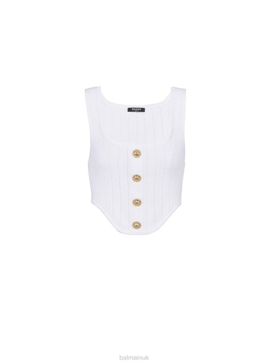 Clothing D0022203 White Balmain Women Buttoned Knitted Corset Top