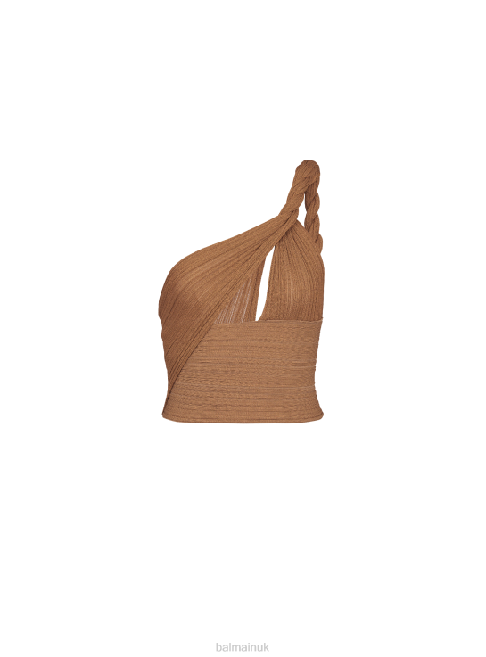 Clothing D0022214 Brown Balmain Women Pleated Jersey Draped Bra Top