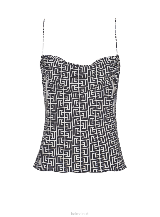 Clothing D0022220 Black Balmain Women Monogrammed Cami Top