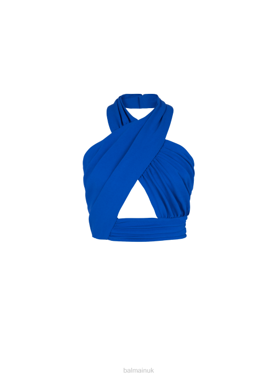 Clothing D0022221 Blue Balmain Women Draped Jersey Crop Top