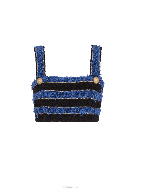 Clothing D0022222 Blue Balmain Women Striped Tweed Crop Top